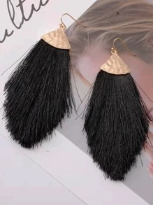Tassel Drop Earrings - Black - View 5