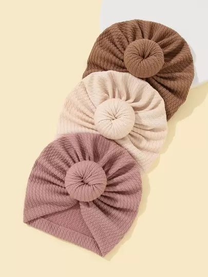 3pcs Baby Solid Hat With Bowknot Decor