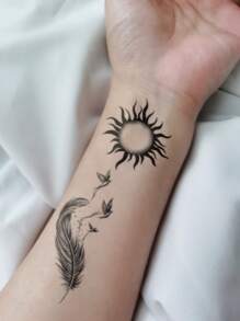 Pack Of 4 Small Snake Butterfly Feather Pattern Finger Wrist Small Body Parts Tattoo Stickers - Black - View 2