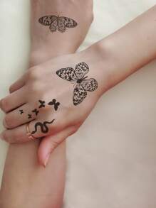 兩張蝴蝶和蛇圖案紋身貼紙 - 黑色 - 查看 2