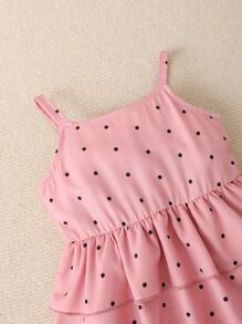Baby Polka Dot Print Layered Hem Cami Dress - Dusty Pink - View 4