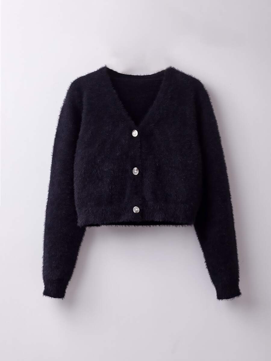 SHEIN Tween Girl Fluffy Knit Cardigan