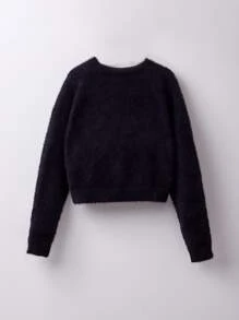 SHEIN Tween Girl Fluffy Knit Cardigan