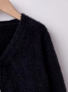 SHEIN Tween Girl Fluffy Knit Cardigan
