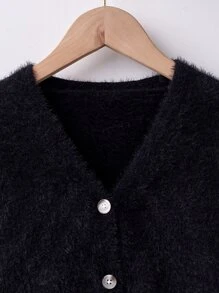 SHEIN Tween Girl Fluffy Knit Cardigan