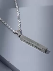 Fashionable and Popular Men Letter Graphic Geo Charm Necklace Stainless Steel for Jewelry Gift and for a Stylish Look - Silver - View 1