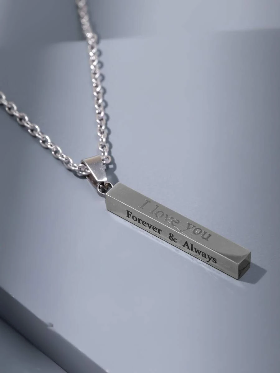 Fashionable and Popular Men Letter Graphic Geo Charm Necklace Stainless Steel for Jewelry Gift and for a Stylish Look - Silver - View 1