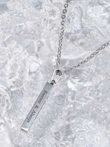 Fashionable and Popular Men Letter Graphic Geo Charm Necklace Stainless Steel for Jewelry Gift and for a Stylish Look - Silver - View 3