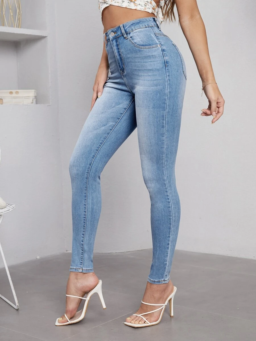 High Stretch Whisker Skinny Jeans - Medium Wash - View 1
