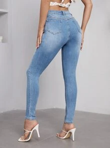High Stretch Whisker Skinny Jeans - Medium Wash - View 2