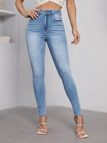 High Stretch Whisker Skinny Jeans - Medium Wash - View 3