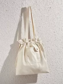 Drawstring Design Canvas Shopper Bag School Bag For Graduate, Teen Girls, Freshman, Sophomore, Junior & Senior In College, University & High School, Perfect For Outdoors ,Travel & Back To School