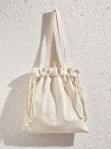 Drawstring Design Canvas Shopper Bag School Bag For Graduate, Teen Girls, Freshman, Sophomore, Junior & Senior In College, University & High School, Perfect For Outdoors ,Travel & Back To School