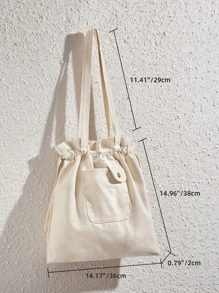 Drawstring Design Canvas Shopper Bag School Bag For Graduate, Teen Girls, Freshman, Sophomore, Junior & Senior In College, University & High School, Perfect For Outdoors ,Travel & Back To School