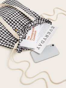 Gingham Print Drawstring Design Shopper Bag
