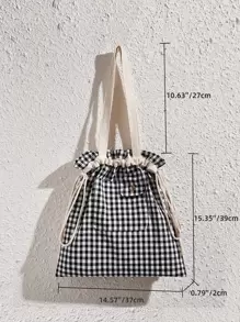 Gingham Print Drawstring Design Shopper Bag
