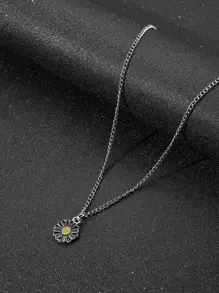 Fashionable And Popular Men Flower Charm Necklace Alloy For Jewelry Gift And For A Stylish Look Valentines - Silver - View 1