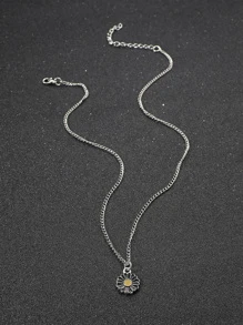 Fashionable And Popular Men Flower Charm Necklace Alloy For Jewelry Gift And For A Stylish Look Valentines - Silver - View 2