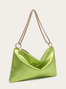 女士斜挎丝绸缎面晚装包，镶有水钻，时尚、轻便、小巧，适合聚会和郊游。 - 綠色 - 查看 2