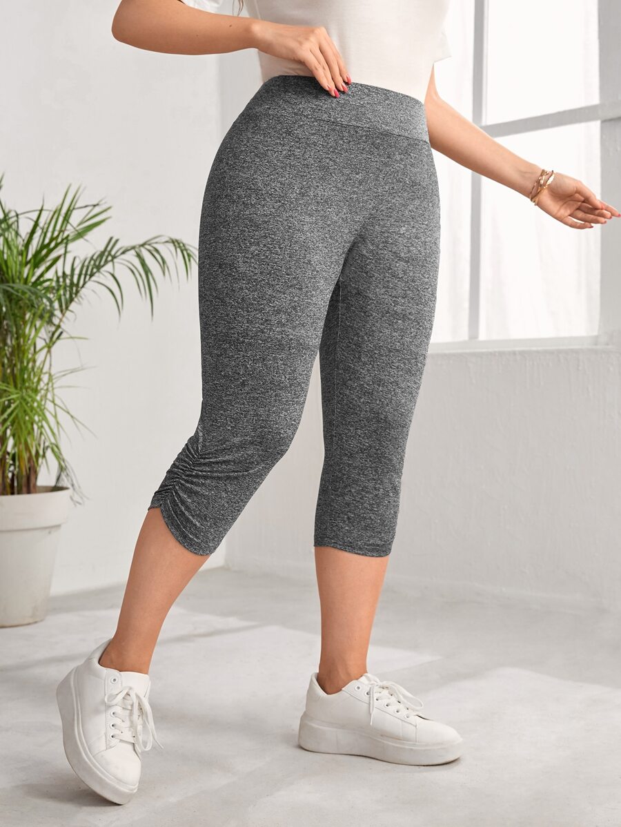 SHEIN EZwear Plus Marled Knit Ruched Leggings - Grey - View 1