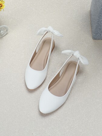 Girls Bow Decor Slingback Flats