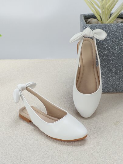 Girls Bow Decor Slingback Flats