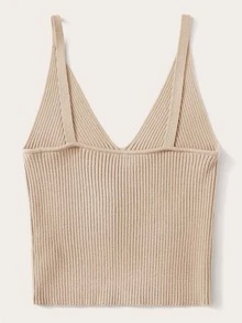 SHEIN Unity Ribbed V-Neck Crop Top - Apricot - View 2