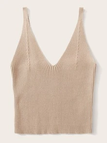 SHEIN Unity Ribbed V-Neck Crop Top - Apricot - View 4