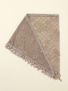 1pc Women's Fashion Wedding Veil, Minimalist Triangle Scarf Casual Shawl, Hollow Bridal Shawl - Khaki - View 4