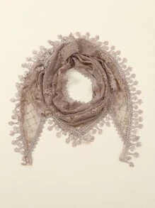 1pc Women's Fashion Wedding Veil, Minimalist Triangle Scarf Casual Shawl, Hollow Bridal Shawl - Khaki - View 5