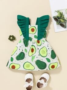 Bebé Vestido de tirantes con estampado de fruta ribete con fruncido - Multicolor - Ver 1