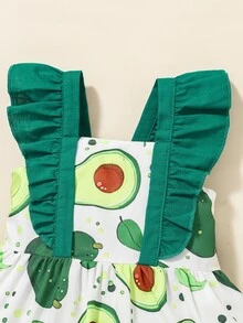 Bebé Vestido de tirantes con estampado de fruta ribete con fruncido - Multicolor - Ver 4