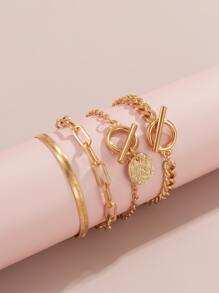 4 cái/bộ Vòng đeo tay có khóa đĩa quyến rũ OT - Vàng - Xem 2