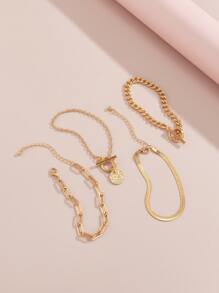 4 cái/bộ Vòng đeo tay có khóa đĩa quyến rũ OT - Vàng - Xem 4