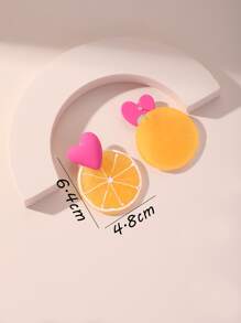 Heart & Lemon Slice Drop Earrings Valentines - Multicolor - View 3