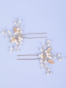 2 件波西米亚风格叶子发夹，适合女士、新娘婚礼头饰、派对和庆典发饰 - 金色 - 查看 3