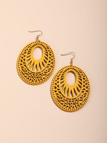 鏤空橢圓形耳墜 - 黃色 - 查看 2