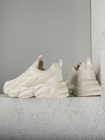 Hombres Zapatillas De Deporte Gruesas Con Cordones En La Parte Delantera Texturizadas Zapatos Escolares