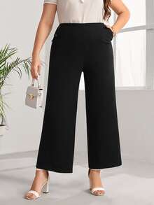 EMERY ROSE Plus High Waist Wide Leg Trousers - Black - View 4
