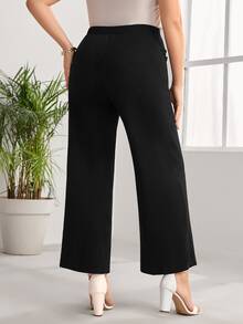 EMERY ROSE Plus High Waist Wide Leg Trousers - Black - View 2