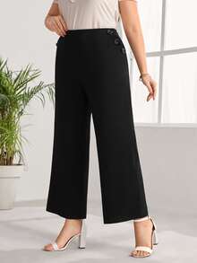 EMERY ROSE Plus High Waist Wide Leg Trousers - Black - View 3