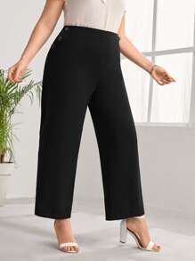 EMERY ROSE Plus High Waist Wide Leg Trousers - Black - View 1
