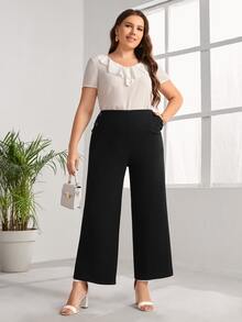 EMERY ROSE Plus High Waist Wide Leg Trousers - Black - View 5