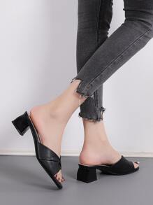 Women Minimalist Chunky Heeled Mule Sandals, Elegant Summer Heeled Sandals