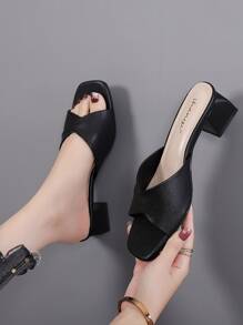Women Minimalist Chunky Heeled Mule Sandals, Elegant Summer Heeled Sandals