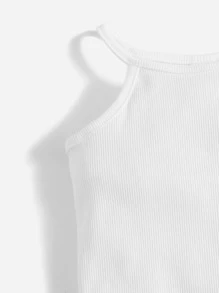 SHEIN Baby Girl Lettuce Trim Ribbed Knit Halter Top - White - View 3