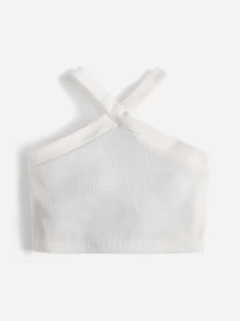 SHEIN Top De Punto Acanalado Sólido Sin Mangas Para Bebé Niña Con Estilo Halter