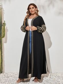 Al Najma Plus Embroidery Belted Modest Long Sleeve Abaya - Black - View 4