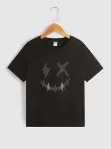 SHEIN Boys Reflective Cartoon Graphic Tee - Black - View 4