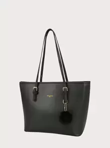 Bolso de hombro tipo tote de estilo casual de negocios con decoración de pompones, ligero, perfecto para adolescentes, mujeres, estudiantes universitarias, principiantes y trabajadores de cuello blanco. Ideal para la oficina, el trabajo, los negocios y el trayecto. El mejor bolso de trabajo para mujeres, estudiantes universitarias, perfecto para la oficina, la universidad, la escuela secundaria, el trabajo, los negocios y el trayecto. Bolso de moda con cremallera, bolso de para mujeres, elegante y llamativo bolso de trabajo para mujeres - Negro - Ver 2